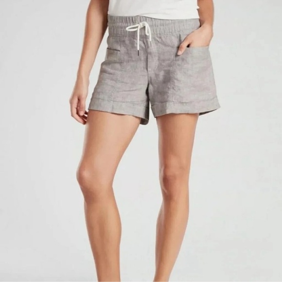 Athleta Womens 6 Cabo Linen 4" Short Pull On Wide Waist Band Stretch Drawstring - Picture 3 of 12